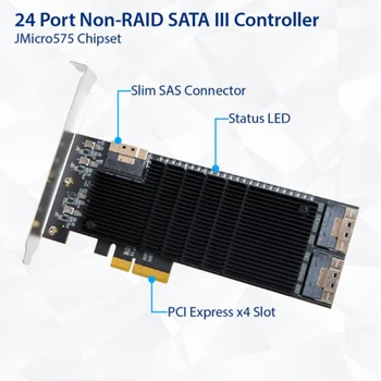 IOCREST PCIe Gen3 X4 До 24 Портов 6G SATA III 3,0 SFF8654 Контроллер с Чипом Карты расширения JMB575 Низкопрофильный Кронштейн с кабелем