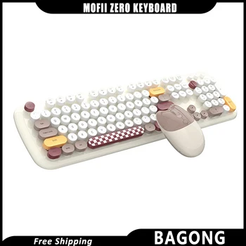Клавиатура Mofii Zero, 104 клавиши, Ретро Круглая беспроводная мышь Bluetooth, Милая креативная водонепроницаемая клавиатура с яркой боковой крышкой, подарок женщине