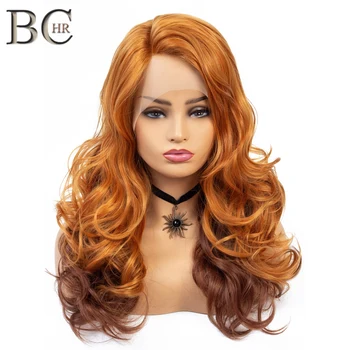 BCHR Длинный Кудрявый парик из оранжевого кружева Спереди, Натуральная линия роста волос, Термостойкие синтетические парики для женщин