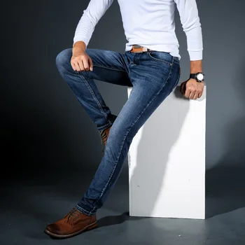 Джинсы для мужчин, Новые прямые стрейчевые Осенне-весенние джинсовые черные мужские джинсовые брюки, Размер 38 40
