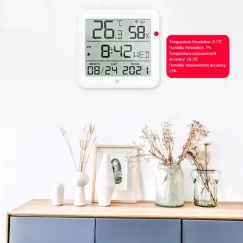 Tuya WIFI Датчик температуры и влажности, внутренний термометр, детектор, дистанционное управление, Поддержка Alexa Google Home, датчик температуры