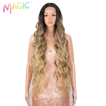 Волшебный 40-дюймовый Синтетический кружевной парик С глубокой волной Вьющихся волос, Светлые Парики Для женщин, Средняя часть, Длинный 613 Кружевной парик, Косплей, Парики в стиле Лолиты