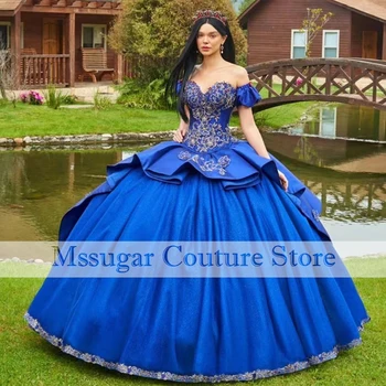 2021 Роскошные Синие Пышные Платья Без Бретелек Бальное Платье С Аппликацией в виде Сердечка Sweet 16 Vestidos De 15 Anos 2021