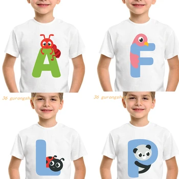 футболка для мальчиков, топы для девочек, детская одежда, футболка с изображением животных, футболка с буквенным принтом A F L P N, детская одежда, футболки для девочек от 8 до 12 лет для мальчиков