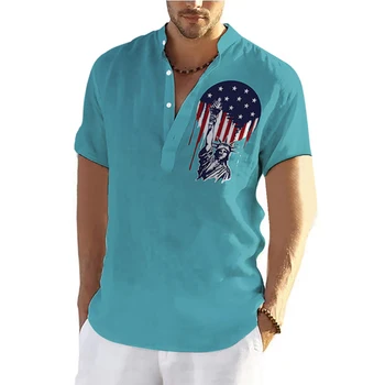 Простая Мужская рубашка Хенли, Футболка с 3D Принтом Флага США, Короткий рукав, Модная Уличная Мужская Одежда в стиле Харадзюку, Свободные Рубашки Большого Размера, Топ