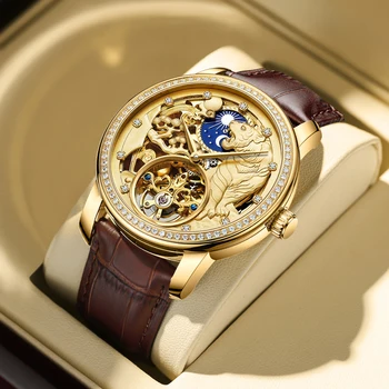 Часы AILANG Golden Tiger Модные классические мужские часы с бриллиантами, механические часы с автоматическим подзаводом, Новые роскошные часы