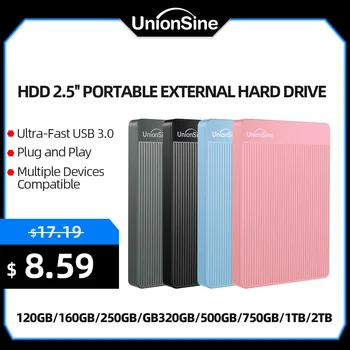 UnionSine HDD 2,5-дюймовый портативный внешний жесткий диск 2 ТБ/1 ТБ/500 ГБ/750 ГБ USB3.0 для хранения данных, Совместимый с ПК, Mac, настольным компьютером, MacBook, телевизором
