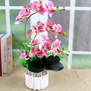 Современная керамическая ваза На Ощупь, искусственная орхидея с бабочкой из искусственной кожи, набор цветов, Офисные Настольные украшения, аксессуары для дома