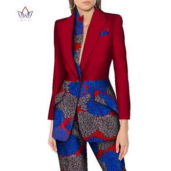 BRW Африканский принт, комплект одежды из 2 предметов для женщин, куртка с контрастной строчкой, Блейзер и брюки, Офисная Африканская одежда Bazin Riche, WY8561