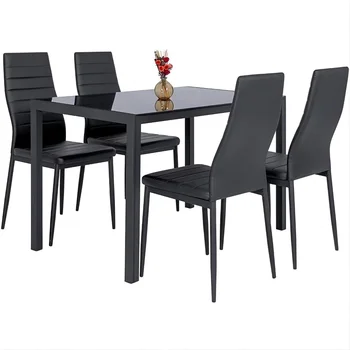 Обеденный Стол BOUSSAC из 5 предметов, Обеденный стол из закаленного стекла с 4 стульями, черный
