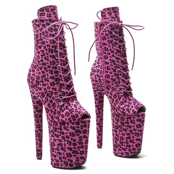 Leecabe 23 см/9 дюймов, замшевый леопардовый материал samll, Пикантные ботинки с открытым носком, обувь для танцев на высоком каблуке и платформе, обувь для танцев на шесте