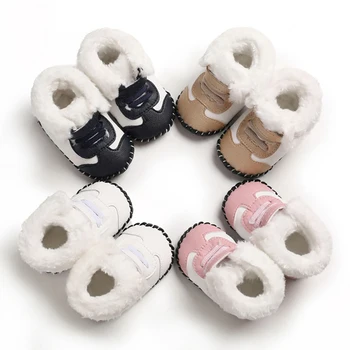 Детские Зимние ботинки на мягкой подошве с плюшевой подкладкой, Пинетки для новорожденных, Классические спортивные кроссовки из искусственной кожи, обувь для первых ходунков 0-18 м