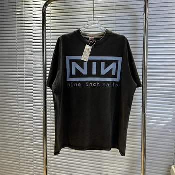 Винтажная футболка NIN Nine-inch Nail Rock Band Оверсайз, Vtg, Хай-стрит, Американская Повседневная Свободная модная мужская одежда с коротким рукавом