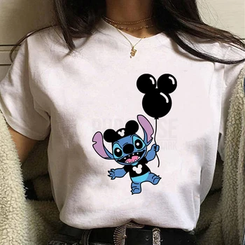 Футболка Disney Mickey Stitch, Женская Модная Летняя Уличная Одежда с коротким рукавом и круглым вырезом, Креативная футболка Harajuku для Женщин