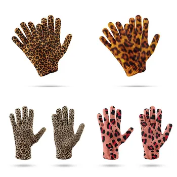 Модные леопардовые трикотажные перчатки, осень-зима, Велосипедные нескользящие акриловые перчатки, Унисекс, перчатки для смартфона с сенсорным экраном