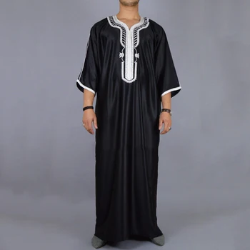 Мусульманская Мода Мужчины Джубба Тобес Арабский Пакистан Дубай Кафтан Абайя Халаты Исламская Одежда Саудовская Аравия Черная Длинная Блузка Платье