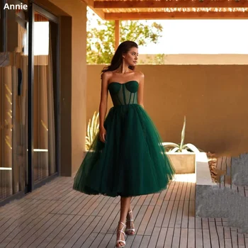 Annie Green топ-труба вечерние платья тюлевое бальное платье без бретелек Vestido Coctel средней длины с повязкой на спине