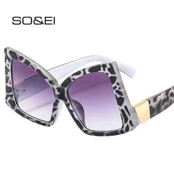 SO & EI Модные Негабаритные Нерегулярные Женские солнцезащитные очки с кошачьим глазом, разноцветные Леопардовые Солнцезащитные очки в стиле Ретро, Прозрачные градиентные оттенки UV400, Мужские Солнцезащитные Очки