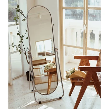 Зеркало в полный рост, напольное зеркало, поворотное бытовое зеркало в скандинавском стиле, серебро