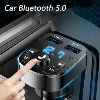 Автомобильный Bluetooth 5,0 FM, Многофункциональное Автомобильное быстрое зарядное устройство с двумя USB, Аудиоплеер, Адаптер для автоматического цифрового дисплея