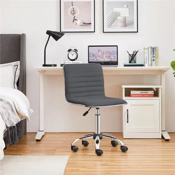 SMILE MART Современный бархатный рабочий стул без подлокотников со средней спинкой для домашнего офиса, темно-серый офисный стул компьютерный стул