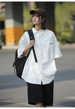 Женская Летняя рубашка с короткими рукавами в стиле ретро в японском стиле 2023, Дизайнерский смысл, нишевая Свободная и универсальная рубашка из чистого хлопка