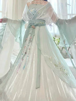 Женское китайское платье Hanfu, древние традиционные Вышитые комплекты Hanfu, Карнавальный костюм Феи, Зеленое Танцевальное платье Hanfu