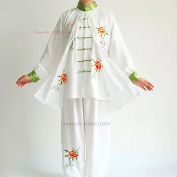 2023 китайская винтажная одежда тайцзи ушу кунг фу боевое искусство униформа национальная цветочная вышивка утренние упражнения 3 шт. компл