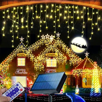 Солнечный светильник-сосулька 6 м 264LED, 8 режимов, Водонепроницаемый Солнечный рождественский светильник-сосулька, наружный оконный светильник-занавеска для декора сада во внутреннем дворике