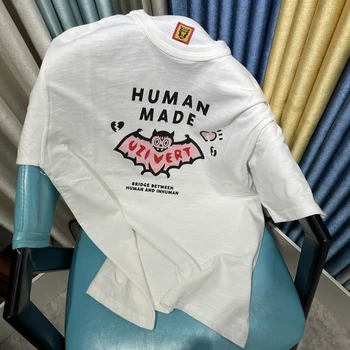 Летняя пара футболок с принтом белого медведя, изготовленных человеком, с коротким рукавом, Мужская футболка, Женская хлопковая свободная футболка Harajuku