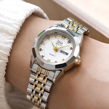 Классические женские часы WIELAA с датой недели, минималистичные роскошные наручные женские кварцевые часы, золото, нержавеющая сталь, бриллианты, элитный бренд