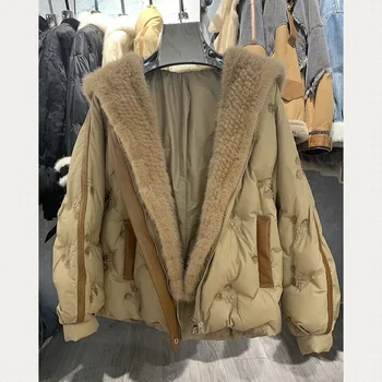 Легкое женское Новое пуховое пальто 2023, Стильная Повседневная женская куртка из меха норки, Женская одежда, Сохраняющая тепло