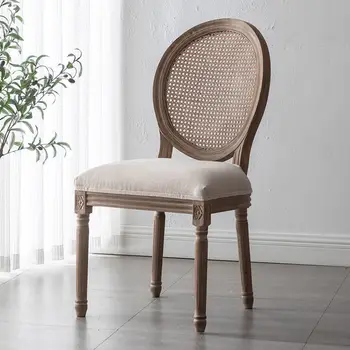 Обеденный стул из ротанга XX76Vintage, французский стул из массива дерева со спинкой, кафе-бар, американское загородное кресло для отдыха