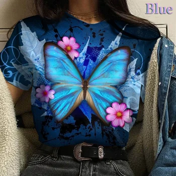 Летняя модная женская 3D футболка с коротким рукавом, милая футболка с бабочкой и графическим принтом, Повседневная забавная Свободная футболка