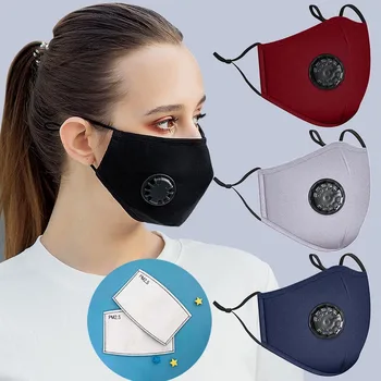 Хлопковая маска для лица с фильтром дыхательного клапана, Многоразовые моющиеся маски, модная маска для рта, защита от пыли, активированный уголь PM2.5