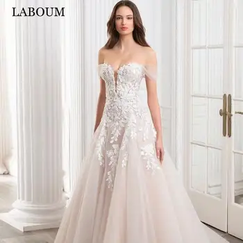LaBoum Свадебные платья с открытыми плечами Для женщин 2023 Невесты, Современные Кружевные аппликации, Свадебные платья из Тюля Трапециевидной формы, Vestidos De Novia