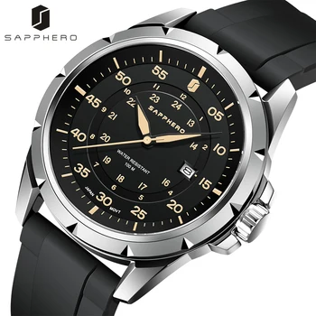 Мужские часы SAPPHERO, водонепроницаемый силиконовый ремешок 10ATM, Японский кварцевый механизм, Усовершенствованные наручные часы, Классические официальные Роскошные часы