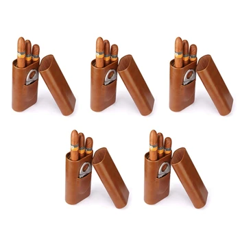 5X Высококачественные Хьюмидоры на 3 пальца, Портативная коробка для сигар, коричневый кожаный чехол для сигар с резаком для сигар