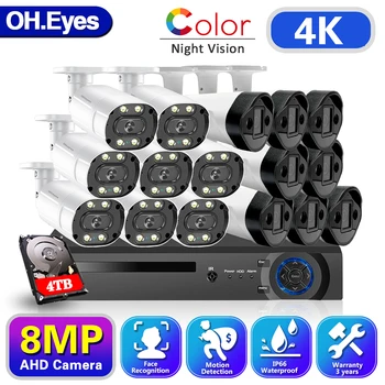 OH.eyes 4K AHD DVR 16-канальная система камер безопасности 8-Мегапиксельная HD-камера Водонепроницаемый полноцветный комплект камер ночного видеонаблюдения