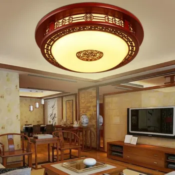 Винтажная китайская скульптура из красного дерева светодиодный потолочный светильник home deco гостиная круглые антикварные акриловые потолочные светильники 110-240 В