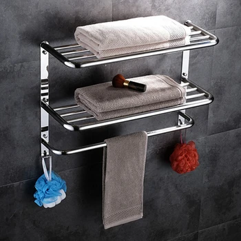 2-уровневая серебряная настенная двухслойная вешалка для полотенец, держатель для полки для хранения в ванной комнате, новая