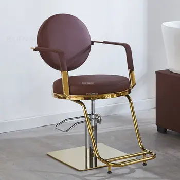 Современные парикмахерские кресла из нержавеющей стали, Легкие Роскошные Ретро-Подъемные Вращающиеся Парикмахерские Кресла, Спинка для макияжа, Мебель Silla De Barbero