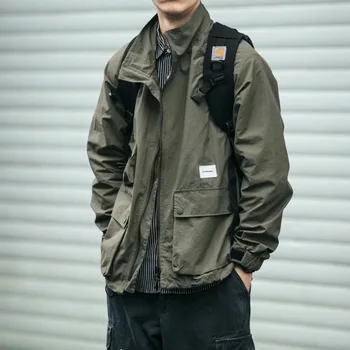 Рабочая одежда в стиле ретро, мужская весенне-осенняя куртка со свободным стоячим воротником, трендовая повседневная функциональная куртка с тонким разрезом