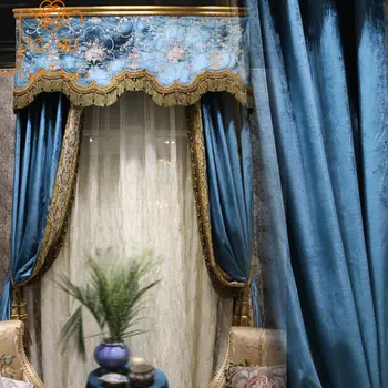 Королевский Синий Бархат, Вышитый Кружевной строчкой с кисточками, Утолщенные шторы с затенением для гостиной, спальни, виллы, Высокого окна