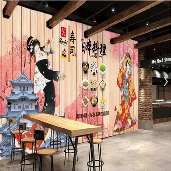 Ретро Гейша Вишня Обои Японской Кухни 3D Суши Ресторан Общественного Питания Промышленный Декор Настенные Обои 3D Papel De Parede