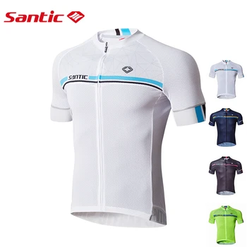SANTIC Pro Велосипедные майки, мужские велосипедные майки С коротким рукавом, противоскользящие манжеты, дорожный велосипед, велосипедный топ, дышащая спортивная одежда, задний карман