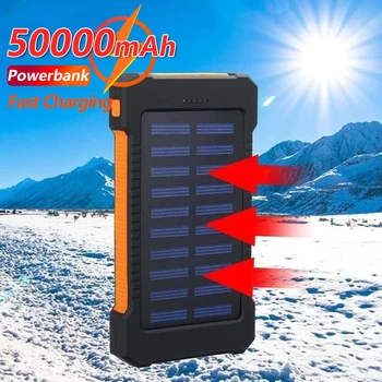 50000mAh Солнечный аккумулятор Большой емкости, внешний аккумулятор, светодиодный портативный аварийный для путешествий на открытом воздухе для iPhone Xiaomi Samsung Iphone