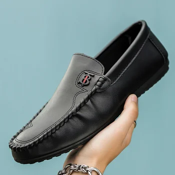 Мужские Лоферы в британском стиле, повседневная обувь без шнуровки из искусственной кожи для мужчин, Полуботинки черного цвета, обувь для вождения, Винтажные мужские кроссовки для мужчин