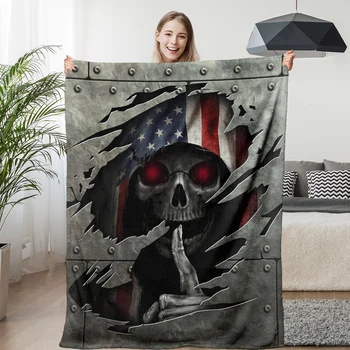 Фланелевое одеяло BlessLiving 3D Horror в готическом стиле с Черепом, Красочный Пазл, Одеяло с рисунком Скелета Для домашнего дивана в спальне