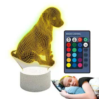 3D Лампа Illusion Dog Illusion Сенсорный Ночник С Дистанционным Управлением Портативная USB-Лампа Для Подзарядки С Основанием Для Девочек и Мальчиков Seven